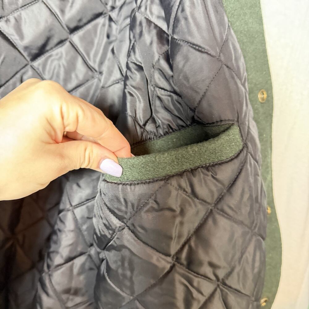 Vintage Cabela's Green Wool and Brown Leather Bomber Jacket Quilted Lining XL - Picture 9 of 16